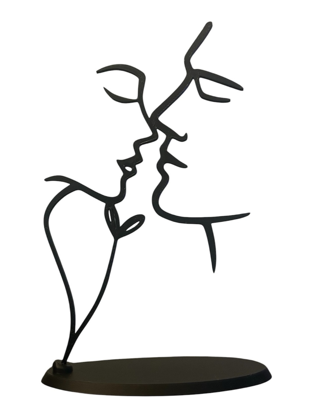 Minimalist Black Metal Line Sculpture - Kissing Faces